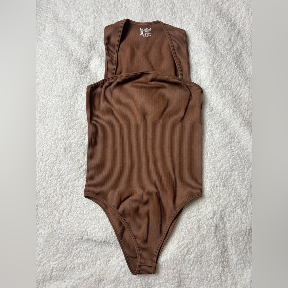 Ribbed Brown Women's Tank Bodysuit